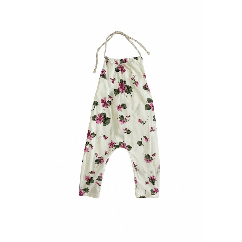 Boutique Floral Baby Girl Romper 9–12M Boho Cream Pink Tie Strap One Piece